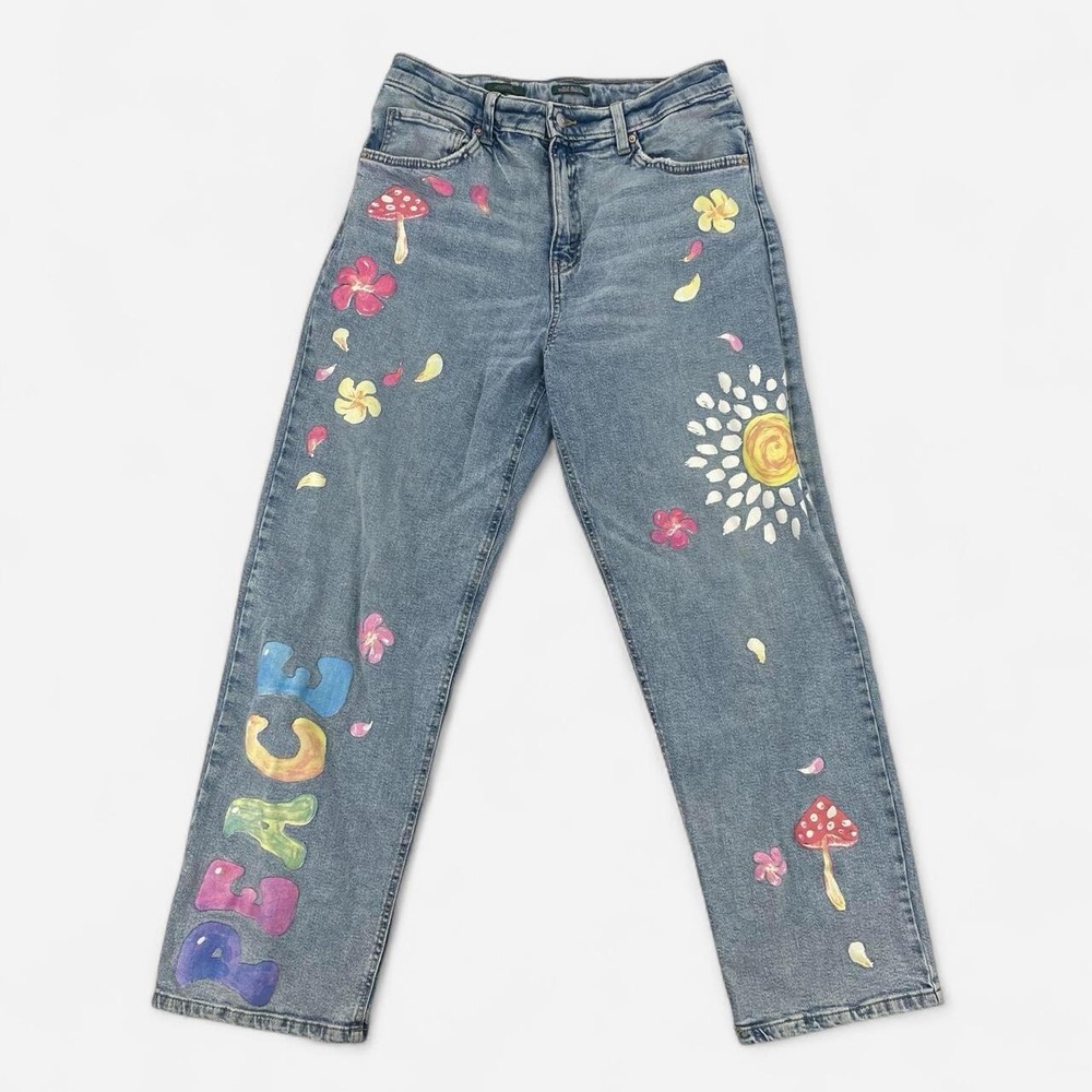 Women's Cottagecore Statement High Rise Dad Jeans 10 M 70s Artsy Maximalist Boho